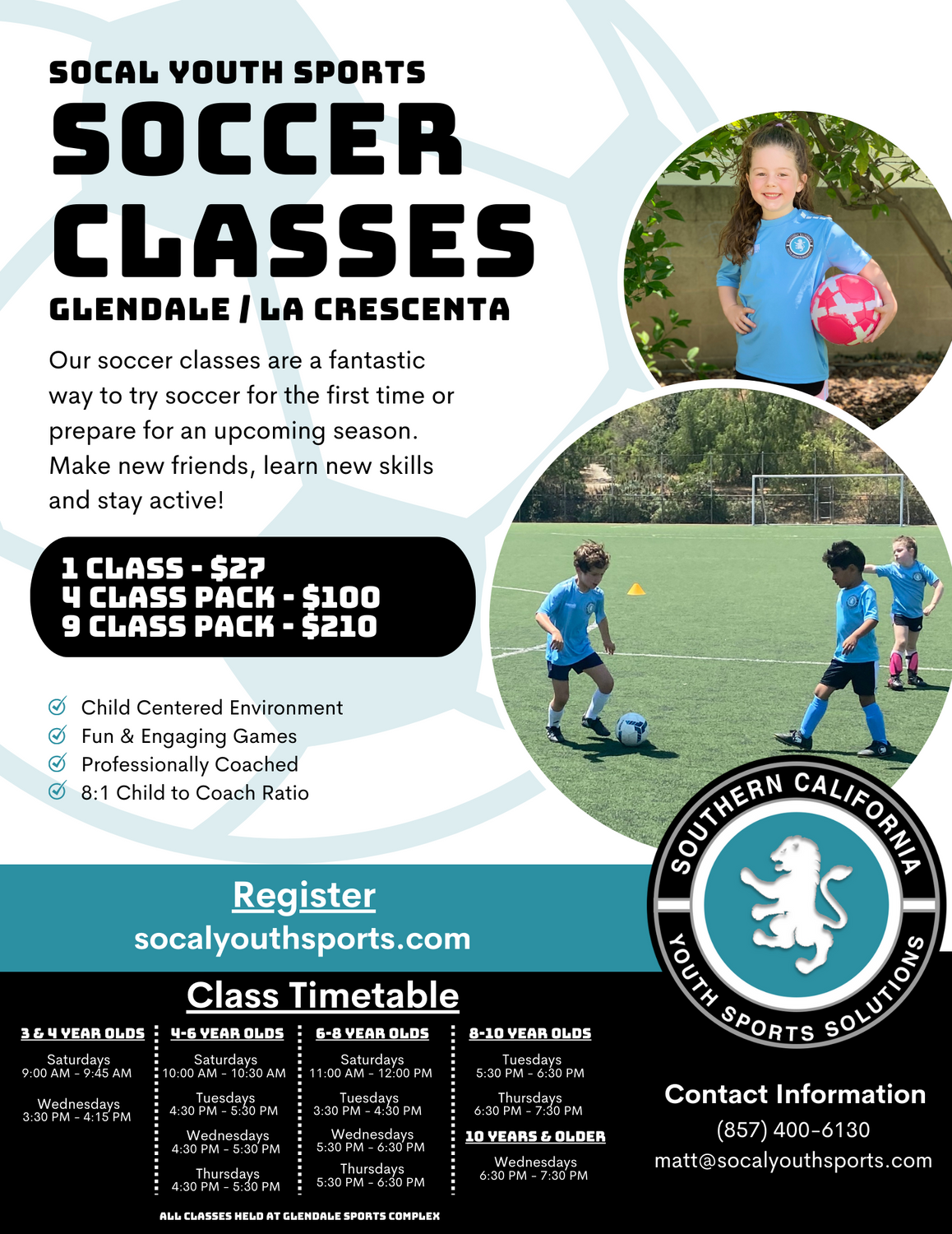 Fall 2022 Public Class Flyer – glendale – SoCal Youth Sports