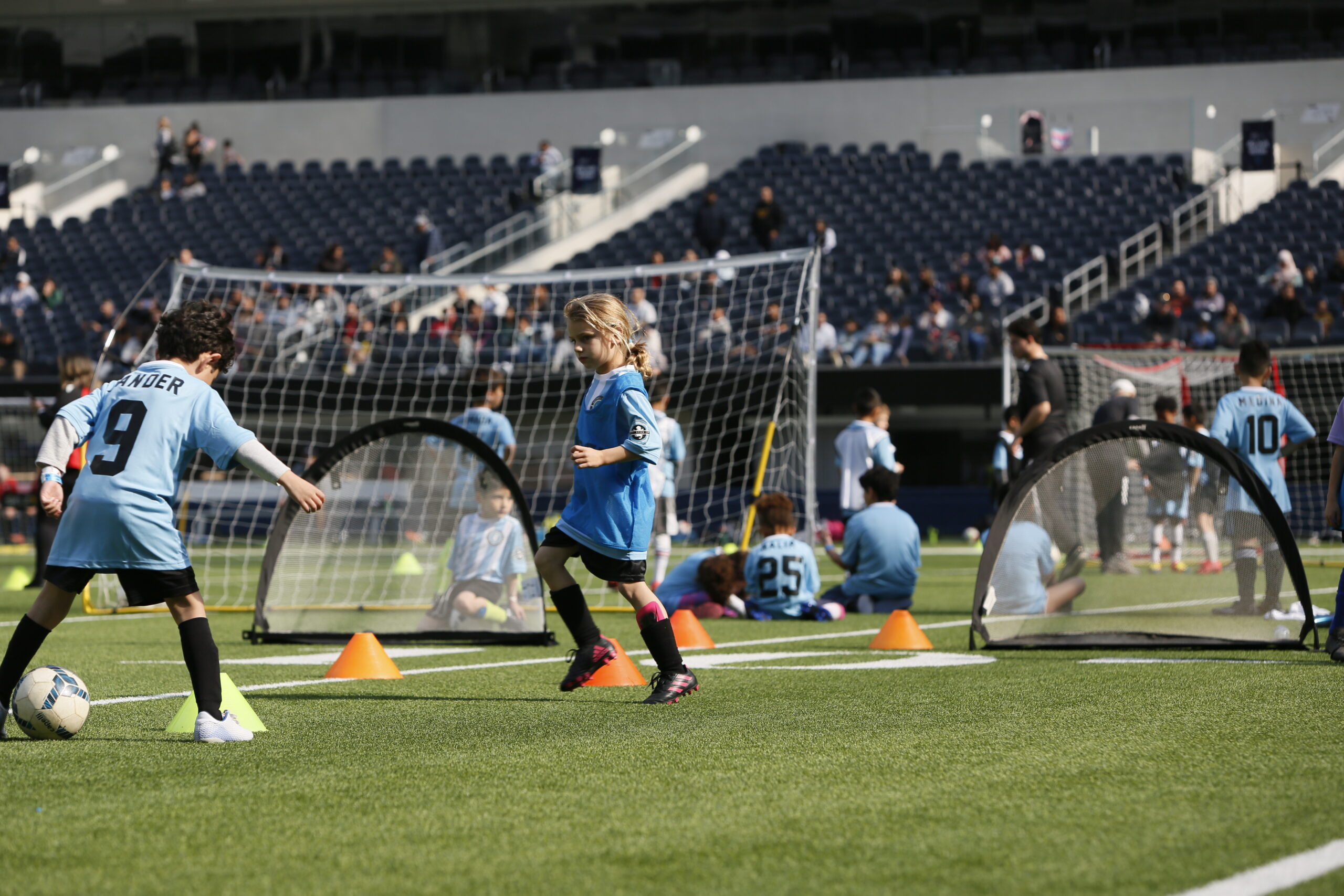 Children with disabilities playing soccer in an inclusive team environment in Burbank