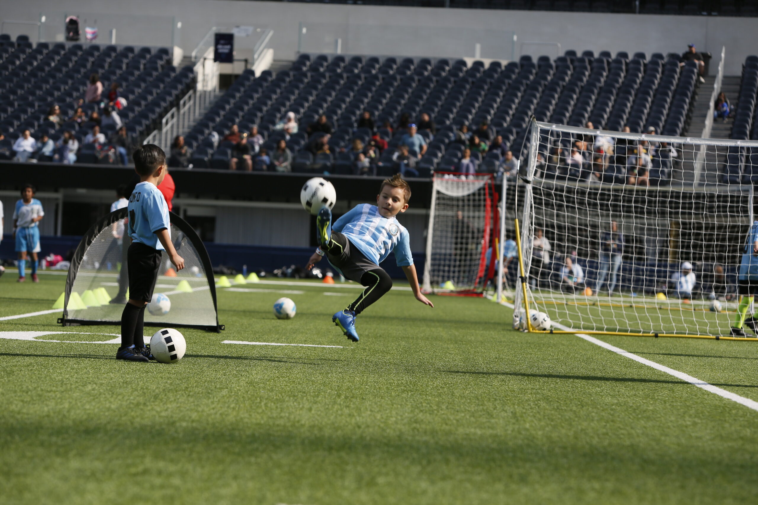 Children enjoying 3v3 Nanosoccer games in Pasadena, CA