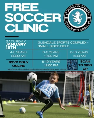 Kids participating in a soccer clinic at Glendale Sports Complex.